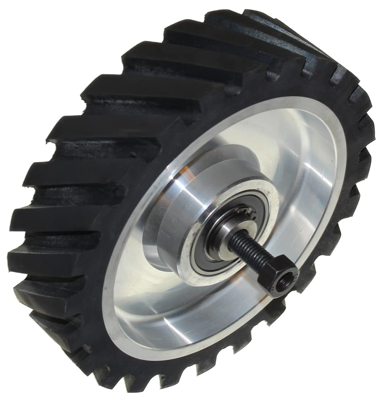 LASANA SMART MACHINES 200 x 50 mm Rubber Contact Wheel Belt Grinder Tooth Surface Aluminium Core - With 12 mm Shaft - Ready for Assembly