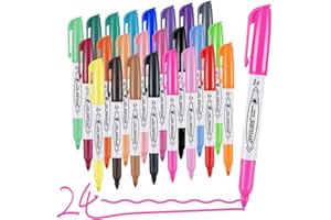 Affisure Permanent Markers Assorted Colors Set, 24 Colored Markers 24 Pack, Fine Point，Works on Wood, Plastic, Metal, and More, for Adults, Artist, Taecher, Kids