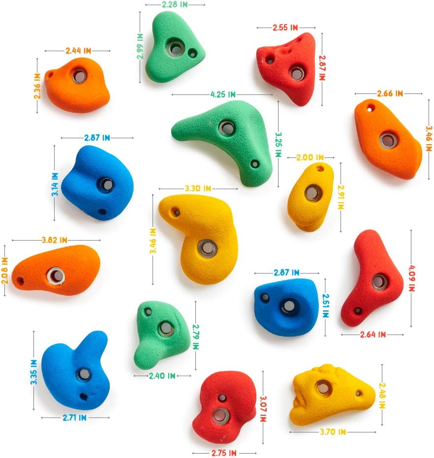 Rock Climbing Holds for Kids | Set of 15 Resin Rock Climbing Grips for Indoor Outdoor Playground Climbing Wall Including Zink Plated Mounting Hardware Easy to Install : Sports & Outdoors