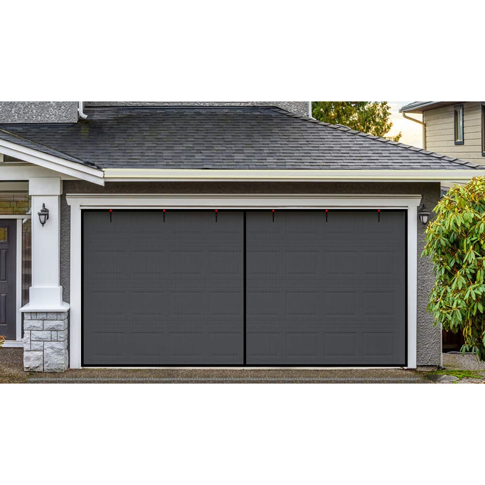 Garage Door Screen - 2 Car 16x7Ft Magnetic Closure Heavy Duty Weighted Bottom Screen Self Sealing Fiberglass Mesh Retractable Net - Easy Assembly & Pass-Through(Black)