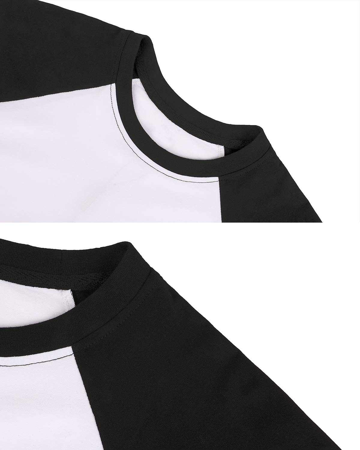 LEMONMOON Women\'s 3/4 Sleeve T-Shirt Round Neck Top Baseball Tee(SS001W/White and Blacks)