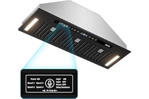 BRANO Range Hood Insert 36 Inch, 900 CFM Voice/Gesture/Touch Control Build-in Kitchen Hood Vent with 4 Speed Exhaust Fan, Memory Mode, Adjustable Lights, Ducted/Ductless Convertible, Black