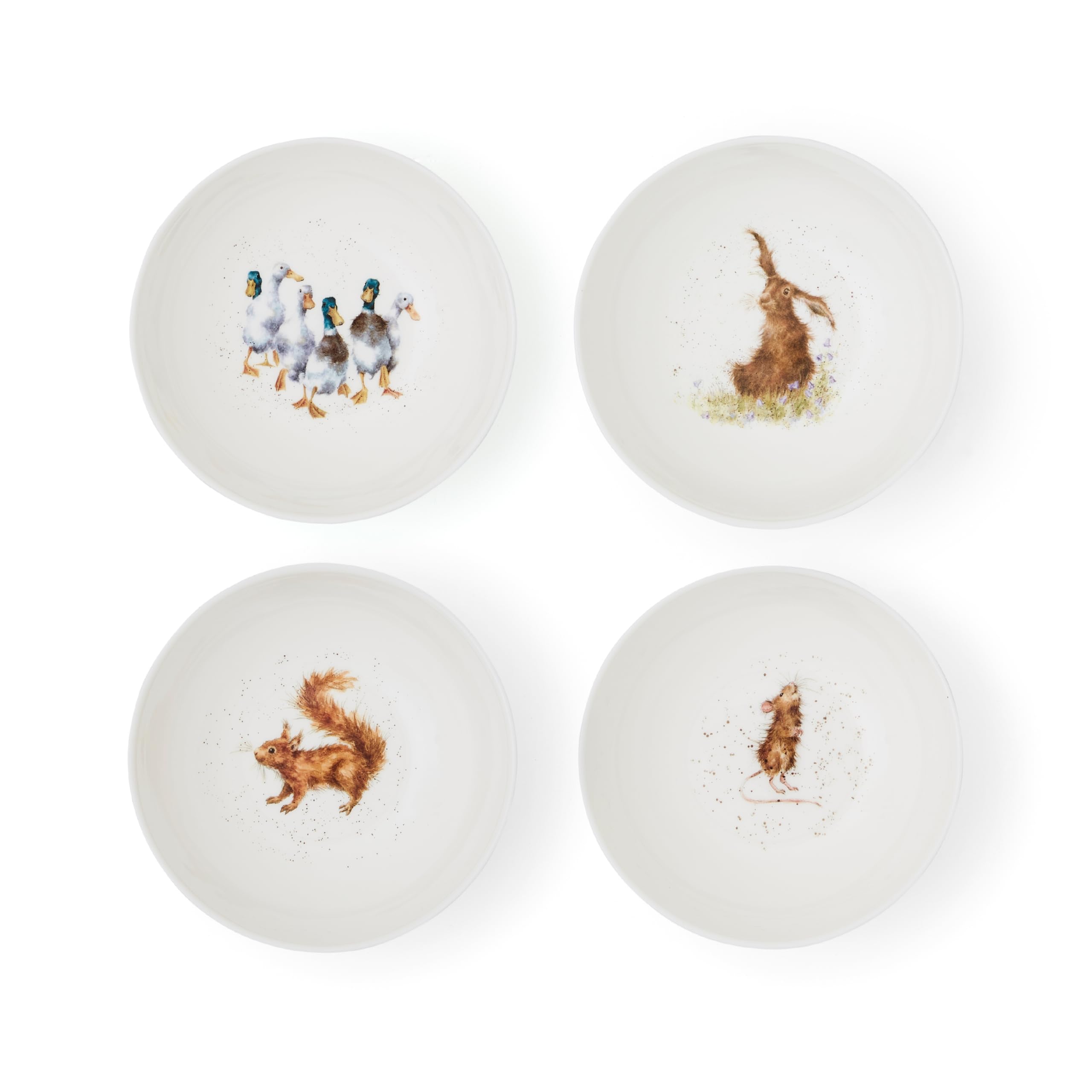 Royal Worcester x Wrendale Designs Set of 4 Bowls - Charming Animal Designs by Artist Hannah Dale, Fine Bone China Pasta Bowls, Suitable for Everyday Dining or Entertaining, 15cm