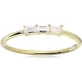 Amazon Essentials Baguette Cubic Zirconia 3-Stone Dainty Demi Fine Stacking Ring in Sterling Silver