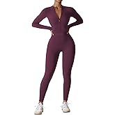 YEOREO Women Long Sleeve Workout Jumpsuit Zip Up Romper Bottom Pants Bodysuit Bodycon Sexy One Piece