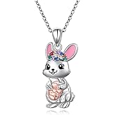 DAOCHONG Bunny Necklace 925 Sterling Silver Cute Rabbit Pendant for Mermaid Animal Jewelry Gifts for Women Daughter Easter Birthday