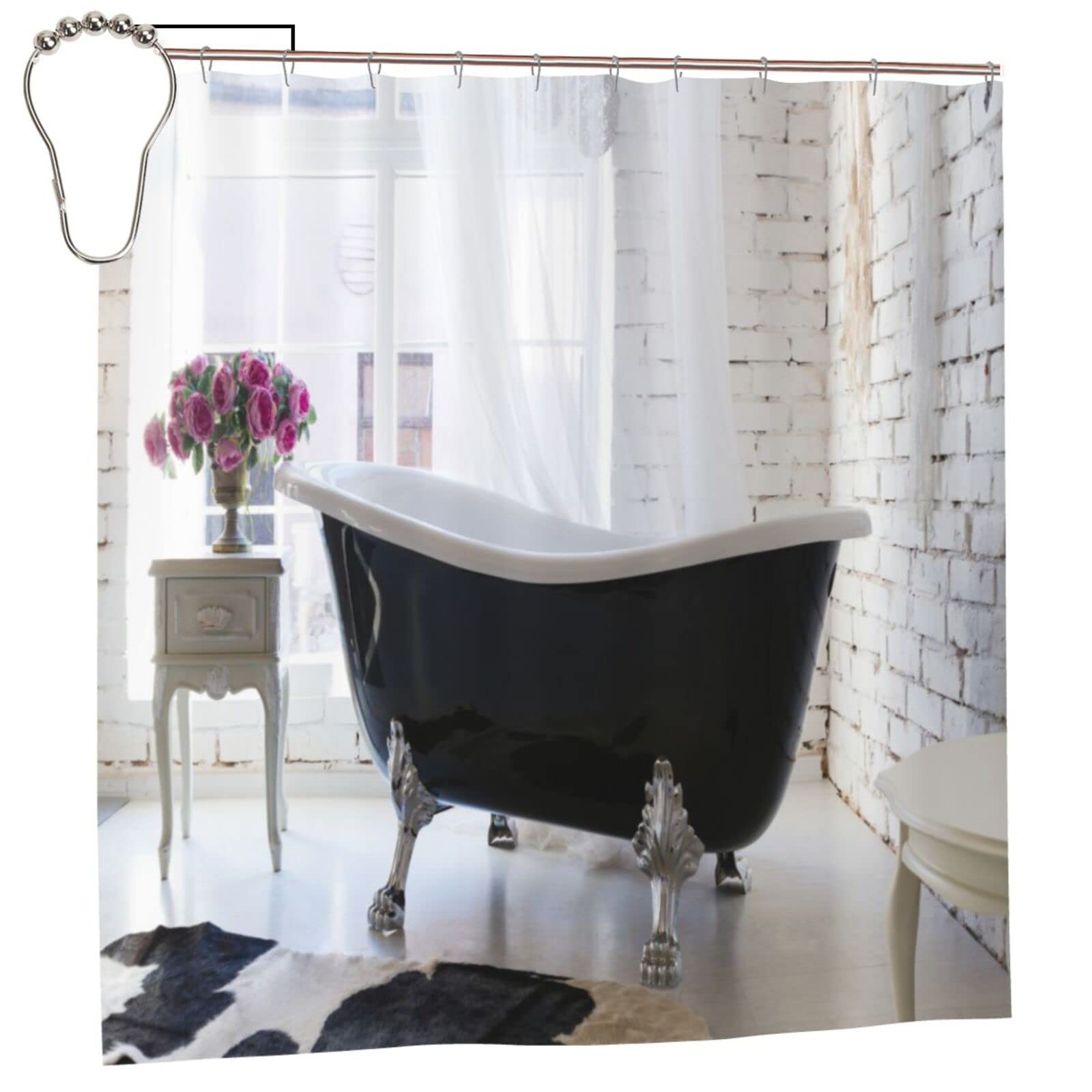 Modern Style Bathroom Shower Curtain Bath Classic Claw Foot Black Bathtub Beside the Window Shower Curtain Set Bathroom Fabric For Bathroom Sets Fabric With 12 Hooks