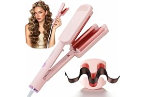 Curling Iron Hair Crimper Waver - CHIKYO 3 Barrel Rovy Wave Curling Iron, 1.25 Inch Ionic Beach Waves Curling Wand, Deep Waver Hair Curler Hot Tool with Ceramic for Women, Dual Voltage, Easy to Use