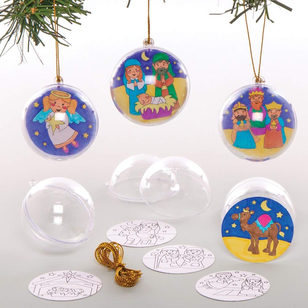 Baker Ross Nativity Colour in Baubles – Pack of 8, Bauble Craft Kits for Kids, Make Your Own Christmas Decorations (AT144)