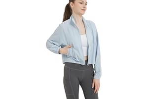 happlan Women's UPF 50+ Sun Protection Athletic Running Gym Yoga Long Sleeve Cropped Zip Up Workout Shirt Track Jacket