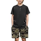 Arshiner Boy's Henley T-Shirt and Camo Shorts Set 2 Pieces Summer Clothing Outfits 5-6 Years