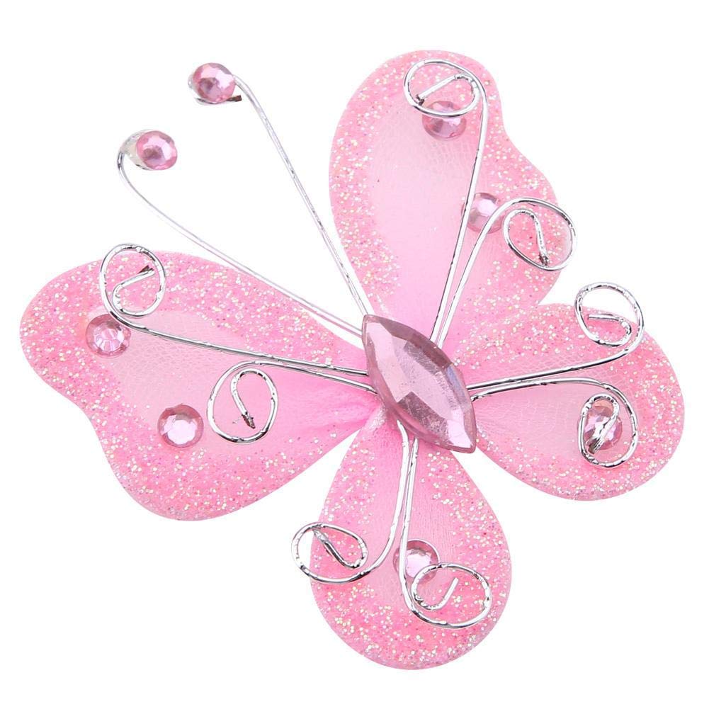 Akozon 24pcs Sheer Mesh Wire Glitter Butterfly Wedding Party Clothing Decoration DIY Supplies Mesh Butterfly for Decorating (Pink)