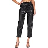Ginasy Faux Leather Pants for Women High Waist Pleather Jogger Pants Straight Leg Trousers with Pockets