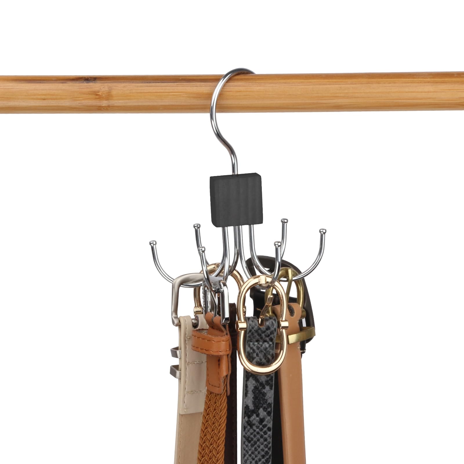 LMSAWK Belt Hanger For Closet, Hanging Holder Storage Hook for Belt, Rotatable Belt Rack Closet Accessories, for Socks, Belt, Gloves, 6 Hooks, Black