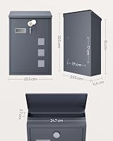 SONGMICS Anthracite Grey Wall Mounted Letterbox Mailbox Copper Lock Viewing view 6