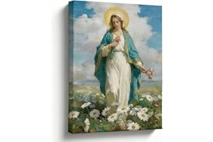 Canvas Wall Art Oil Painting, Woman in Meadow Holding Flowers with Soft Light, Gentle Pastoral Figure Wall Decor for Living R