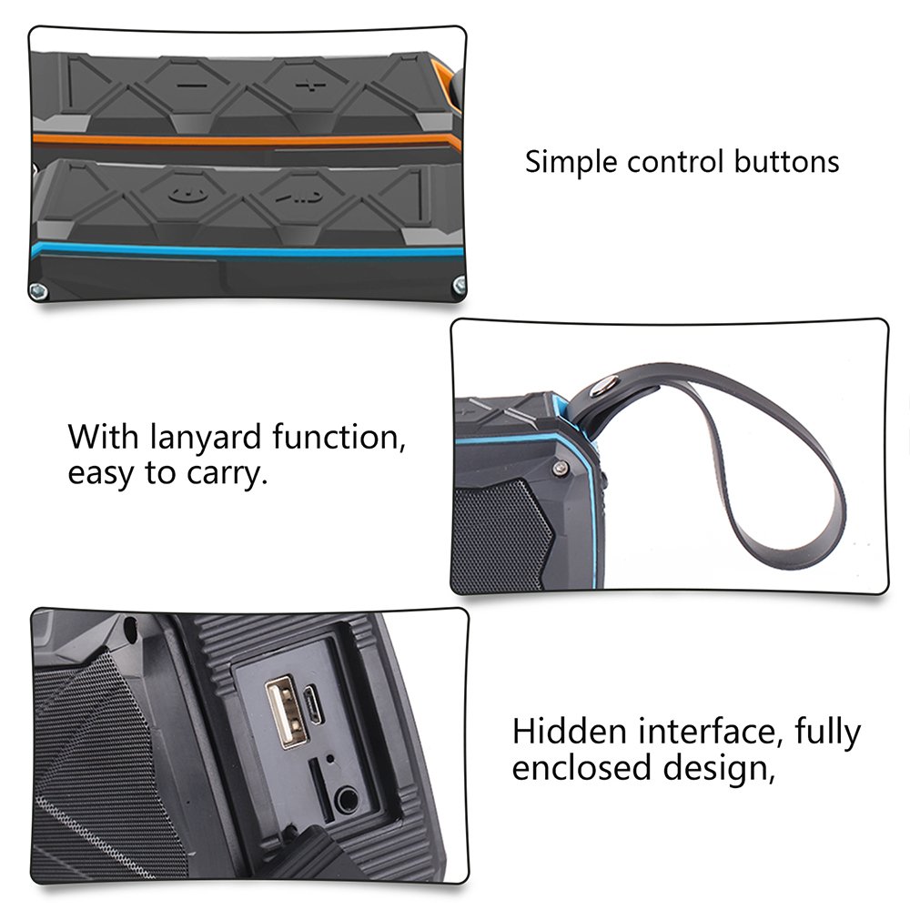 Bluetooth Speaker,POWERIVR Outdoor Sports Portable IPX6 Waterproof Bluetooth Speaker 4.1,Built in Mic,Enhanced Bass Sound,Double Horn Hands-Free Water Resistant Speaker (Orange)