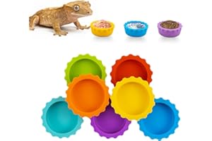 7 Pack Crested Gecko Food and Water Bowl, Eudimysx Reusable Small Reptile Feeding Dish, Gecko Tank Accessories for Hermit Crab, Tarantula, Isopods and Lizard, Silicone Easy Clean & 7 Colors