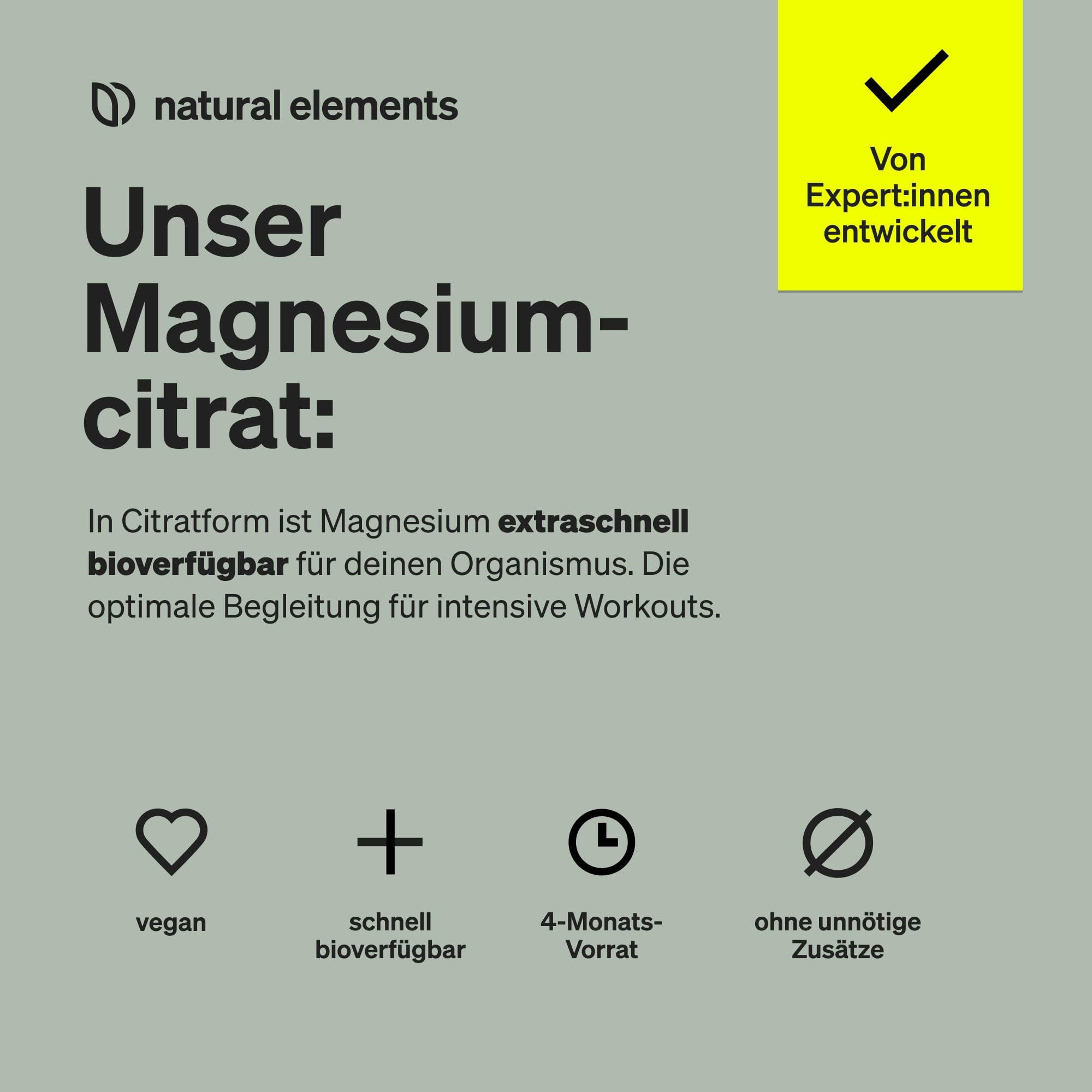 natural elements Magnesiumcitrat – 360mg elementares Magnesium pro Tagesdosis – 365 vegane Kapseln – 4-Monats-Vorrat – hochdosiert, ohne Zusätze – in Deutschland entwickelt & laborgeprüft 3