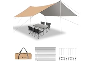 WADEO Camping Rain Fly with Heavy Duty Poles Kit, 10x12FT Tarp Oxfordfabric Tent Waterproof UV Protection for Outdoor Hammock