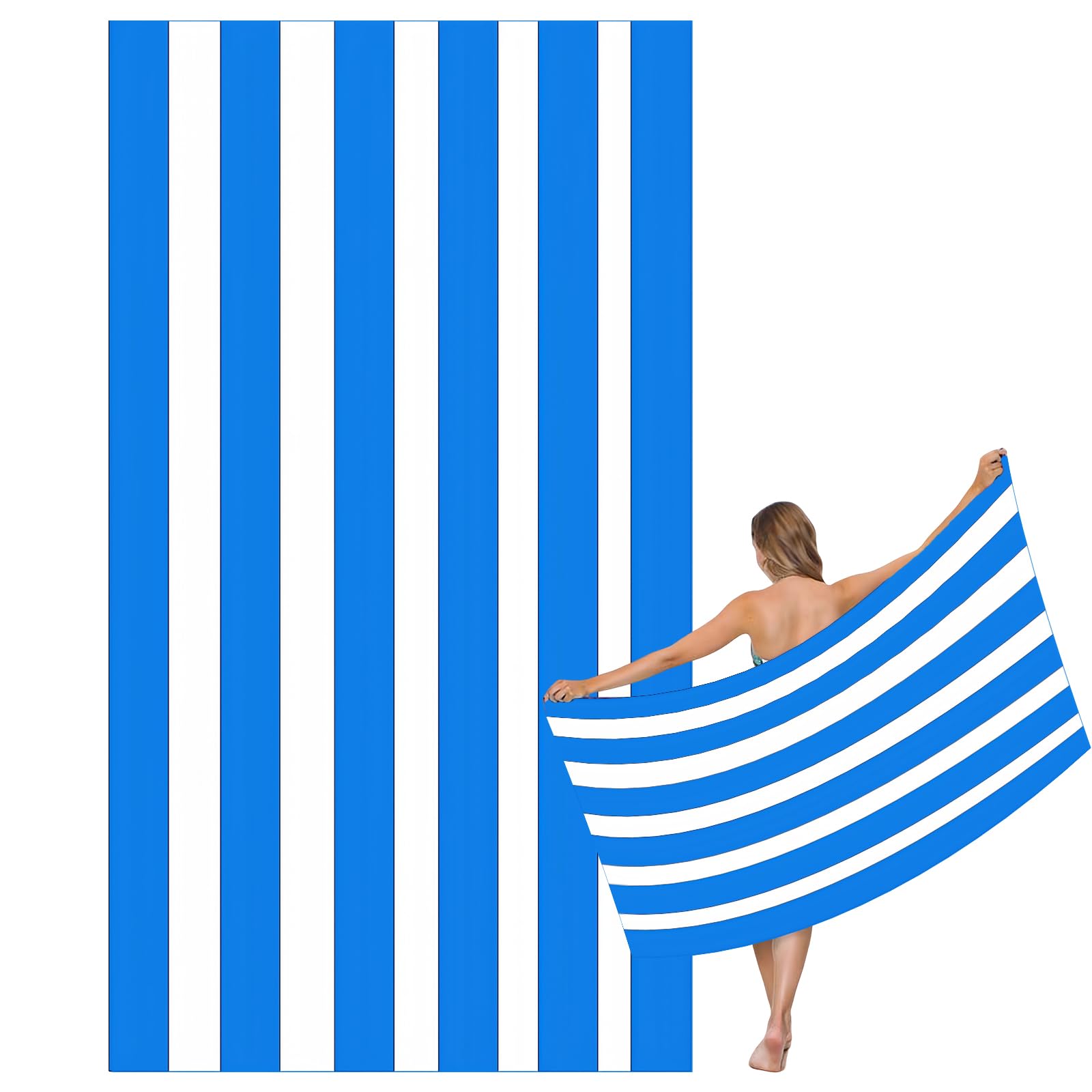 Large Quick Dry Microfibre Beach Bath Towel for Adult,Double Sides Blue White Striped Sand Free Beach Towel with Bag,Lightweight Gym Yoga Sports Towel,Compact Travel Summer Beach Towel for Women Men