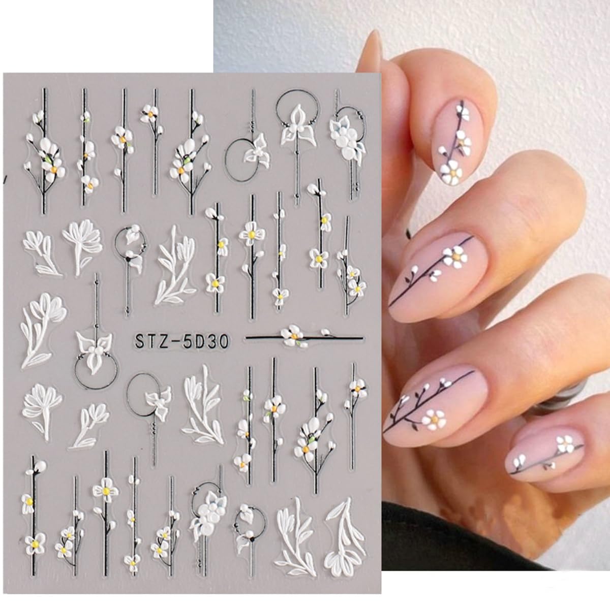 Photo 1 of WLGDLH 4 Sheets Flower Nail Art Stickers Decals 5D Relief Spring Nail Art Sticker Self-Adhesive Frosted Daisy Flower Nail Stickers Design Nail Art Supplies Sticker for Nail Art Decorations, Small