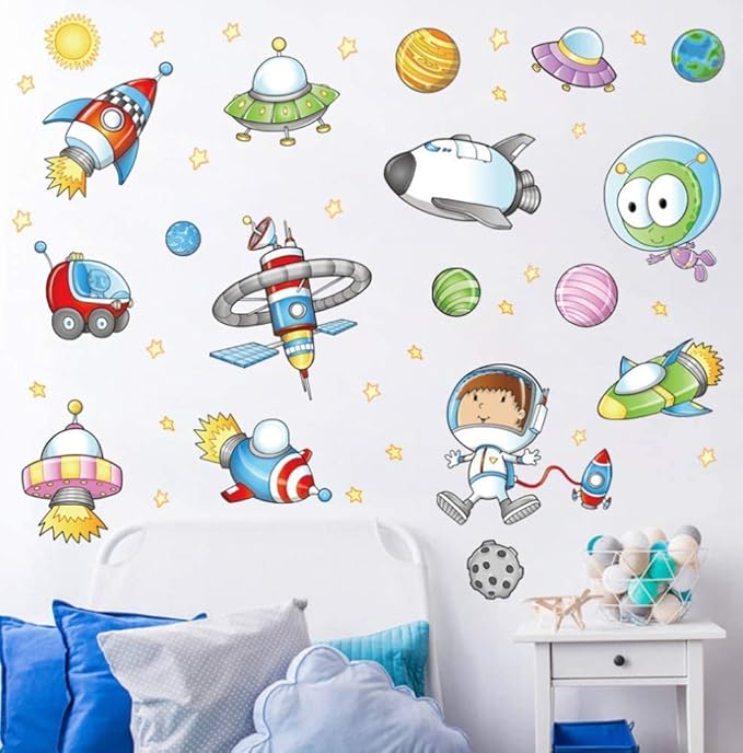Etiqueta De La Pared De La Nave Espacial Rocket Planet Explore Space