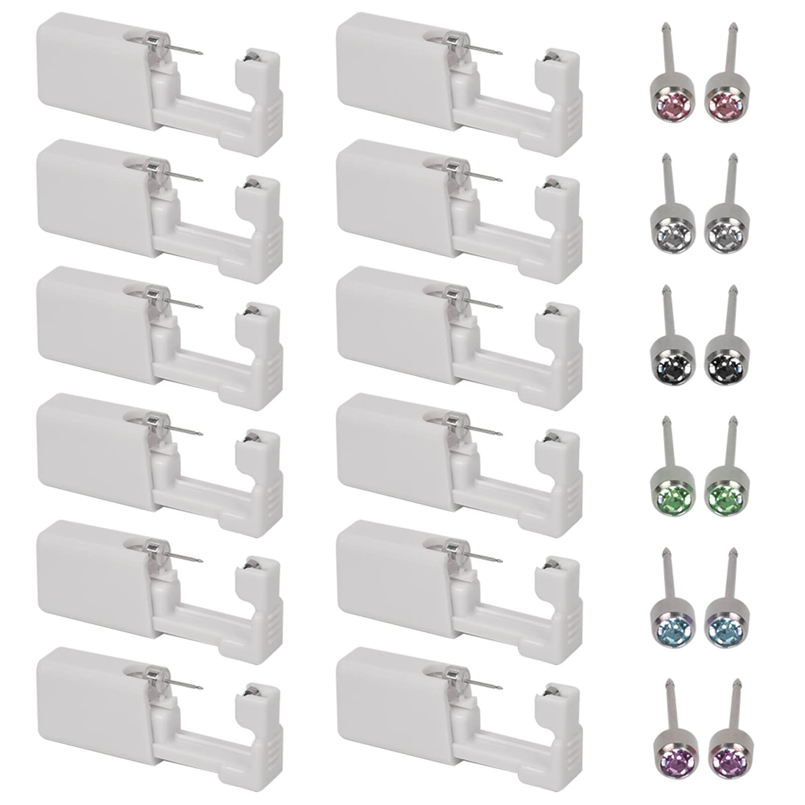 TIMESETL 12 Pack Ear Piercing Gun Kit, Self Ear & Nose Piercing Gun, No Pain Safety Tool with Diamond Stud Earrings for Girls, Boys, Women, Men, Unisex