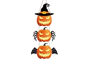 YUNKKIN Halloween Door Decorations Halloween Wreath Scary Pumpkin Front Door Hanger Witch Hat Pumpkin Hanging Sign Wooden Wall Decor for Room Party Indoor Home Decor