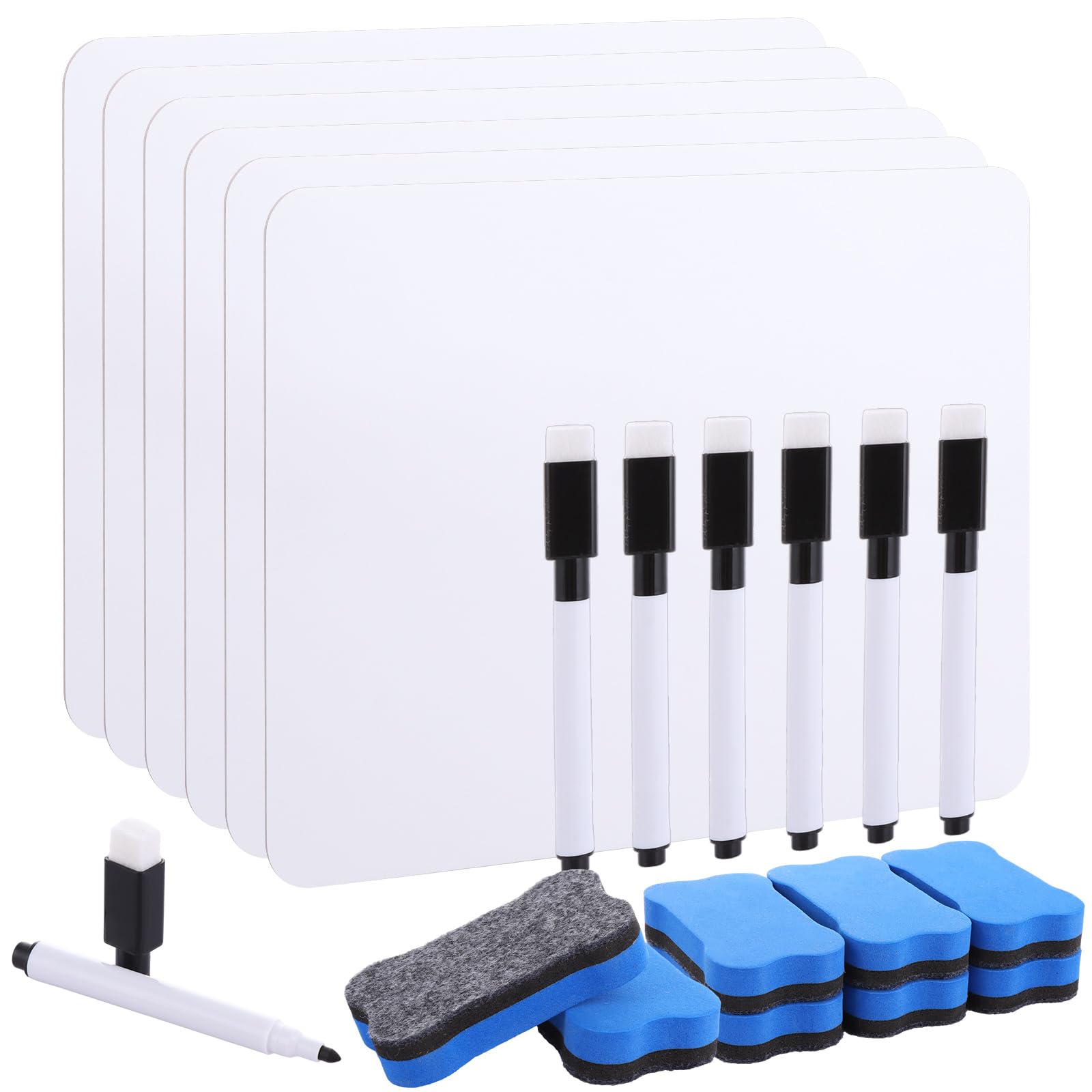 ASelected Small Dry Erase White Board 6 Pcs,21X30 CM Double Sided Mini Whiteboard with Pens and Erasers,Durable Portable Lapboard Bulk for Writing, Drawing and Learning at Classroom, Home, and Office