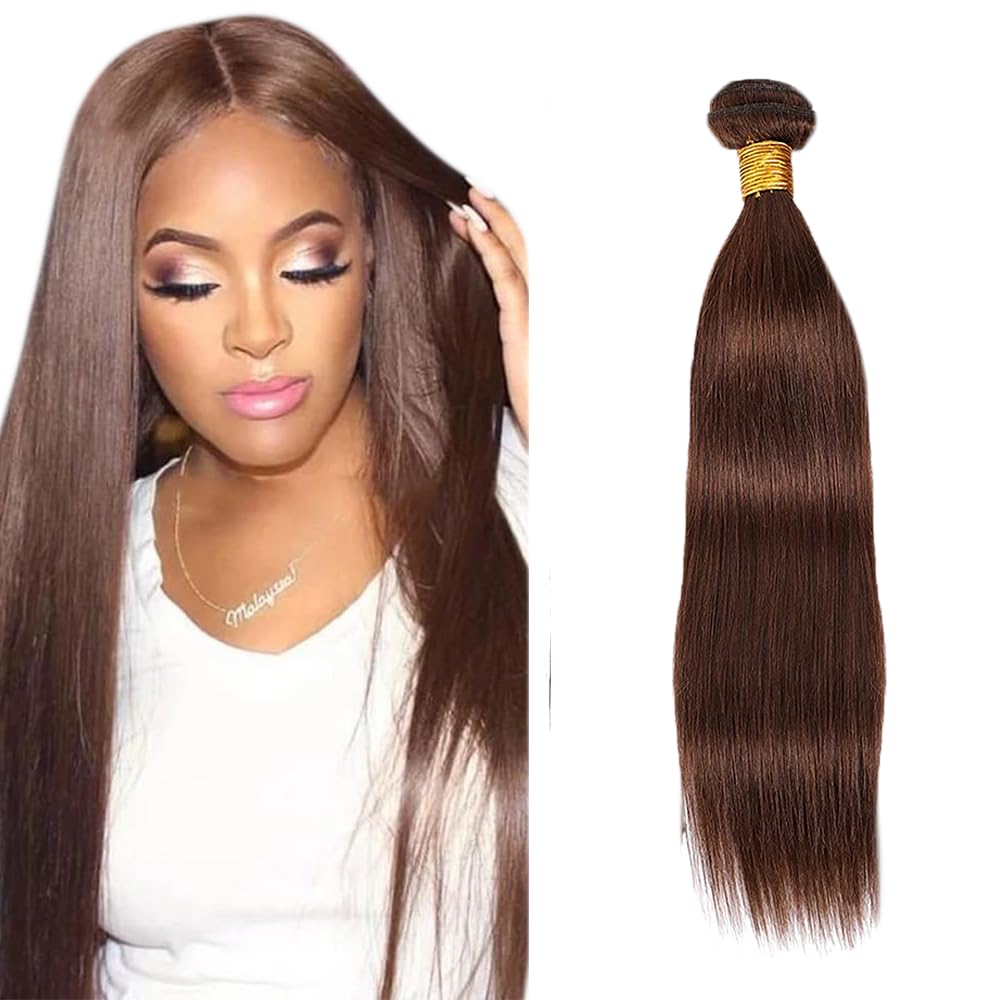 Photo 1 of #4 Brown Bundles Human Hair Straight Bundles 30 Inch Chocolate Unprocessed Brazilian Virgin Hair One Bundle 50 Gram Per Bundle Deals Quick Weave Hair Extensions