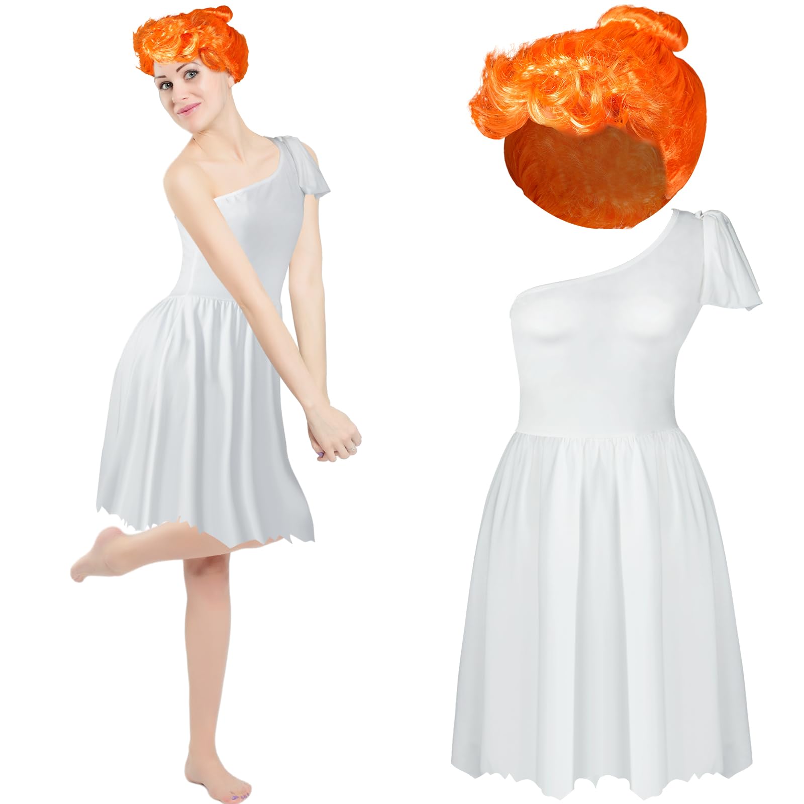 Photo 1 of ***Missing Wig***
Liitrsh Halloween Women Caveman Costume Set Woman White Dress Orange Wig for Couple Family Stone Period Theme Party Cosplay(Large)