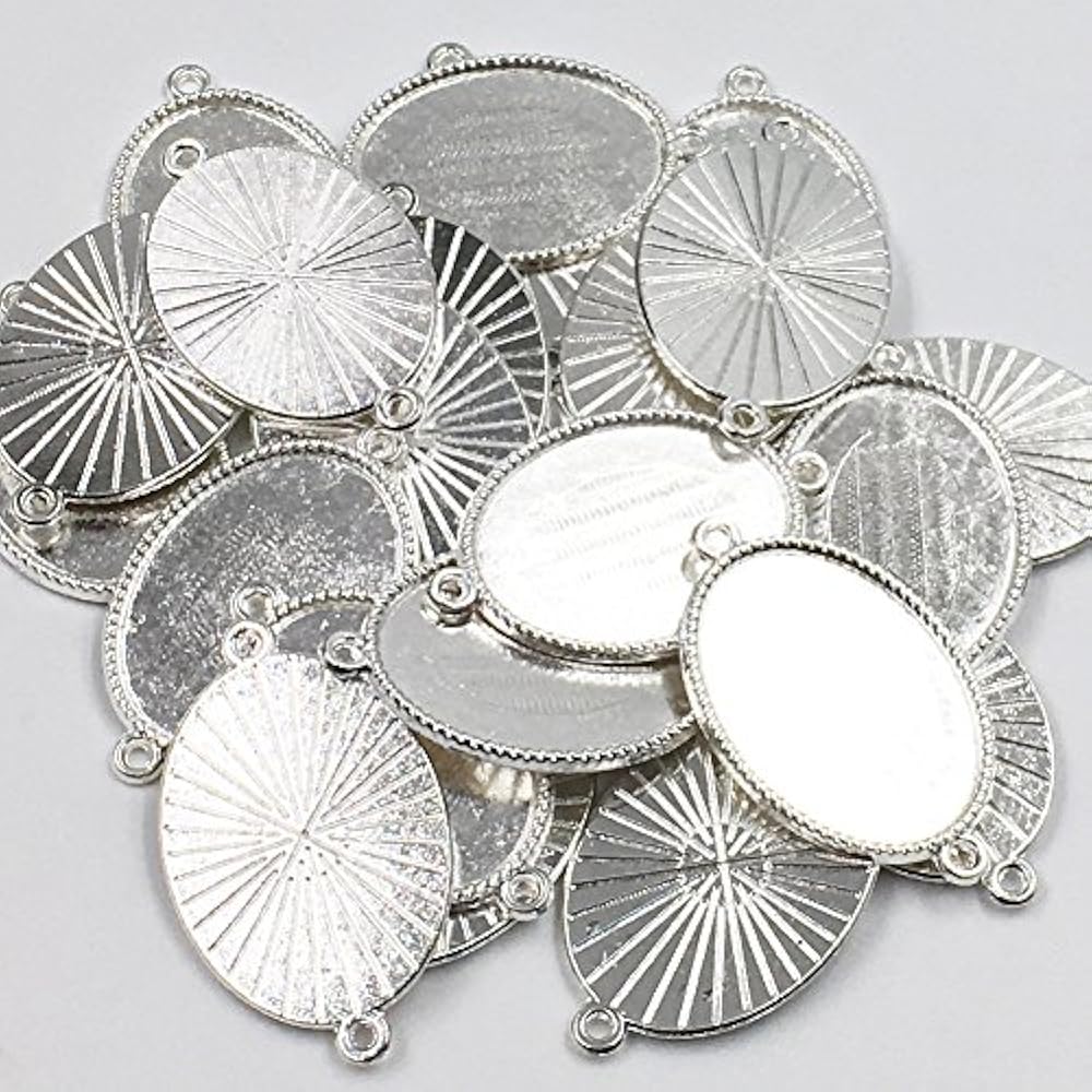 24 PCS Bezel Pendant Trays Double Loops Oval Cabochon Settings Blanks