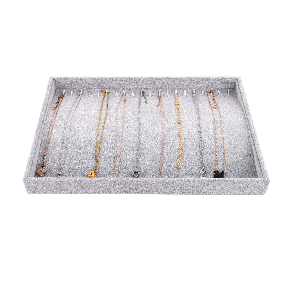 Emibele Jewelry Organizer, 20 Hooks Necklace Organizer Velvet Stackable Necklace Jewelry Showcase Display Tray for Necklace Pendant Bracelet - Grey