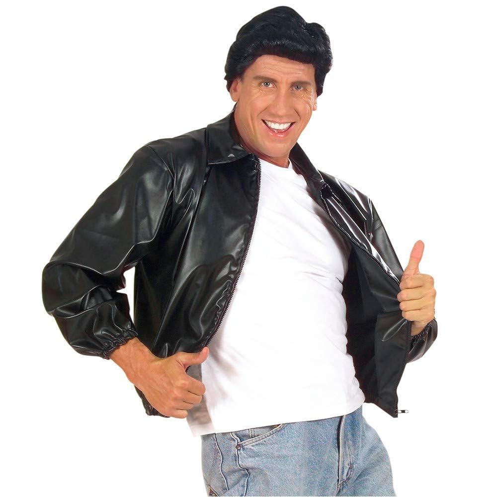 xL 50s Mens Black Jacket Leatherlook Costume Extra Large for Grease 50s Rock N Roll Fancy Dress