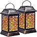 TomCare Solar Lights Metal Flickering Flame Solar Lantern Outdoor Hanging Lanterns Decorative Lighting Heavy Duty Solar Powered Waterproof Umbrella Lighting for Garden Yard Patio Deck, 2 Pack（Black）