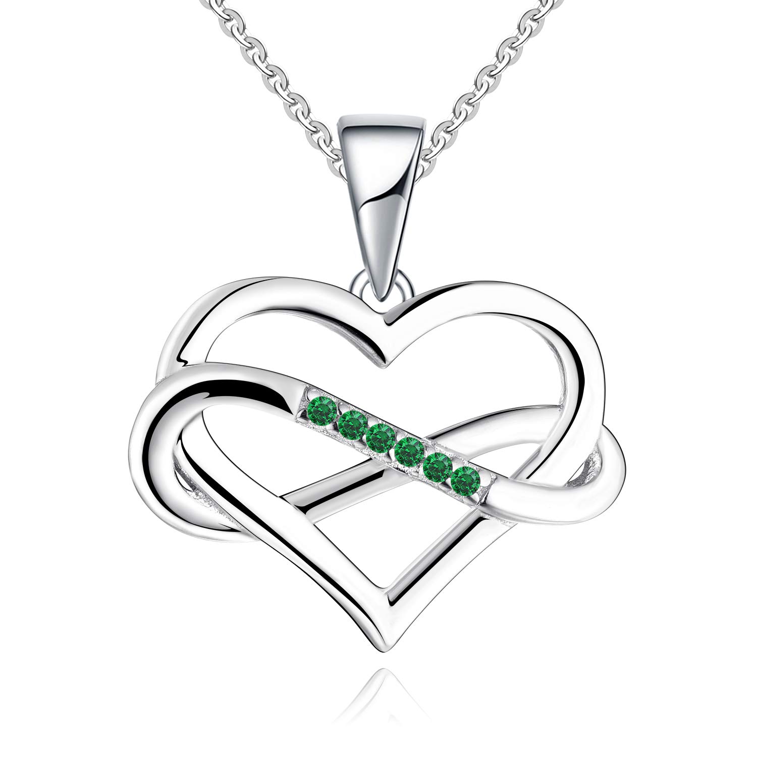 JO WISDOM Women Infinity Heart Necklace,925 Sterling Silver Pendant Necklace with AAA Cubic Zirconia May Birthstone Emerald Color — image 1