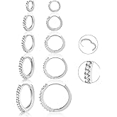 Small Earrings Sets 14K Gold 925 Sterling Silver Hoop Earrings for Women Huggie Cartilage Earring Set Cute Mini Thin Tragus Hoops Multiple Piercings Aretes Earrings Sets for Women Trendy ( 6-8-10-12-14-16 )mm