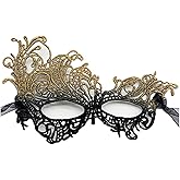 TFTSR Masquerade Masks for Women Couples & Men - Adults Party Lace Costume Mardi Gras & Venetian Dress Mask in Black & Gold