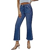 Yewfirm Flare Jeans for Women,Stretchy Bootcut Denim Pants Ankle Length Cropped Flare Jeans with Raw Hem