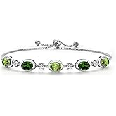 Gem Stone King 925 Sterling Silver Green Peridot and Green Chrome Diopside and Lab Grown Diamond Bracelet For Women | 4.50 Cttw | Gemstone August Birthstone | Oval 7X5MM | Fully Adjustable 9 Inch