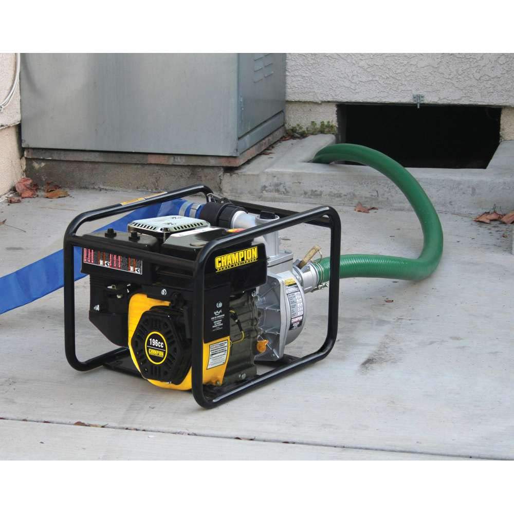 Champion 2Inch GasPowered SemiTrash Water Transfer Pump with Hose