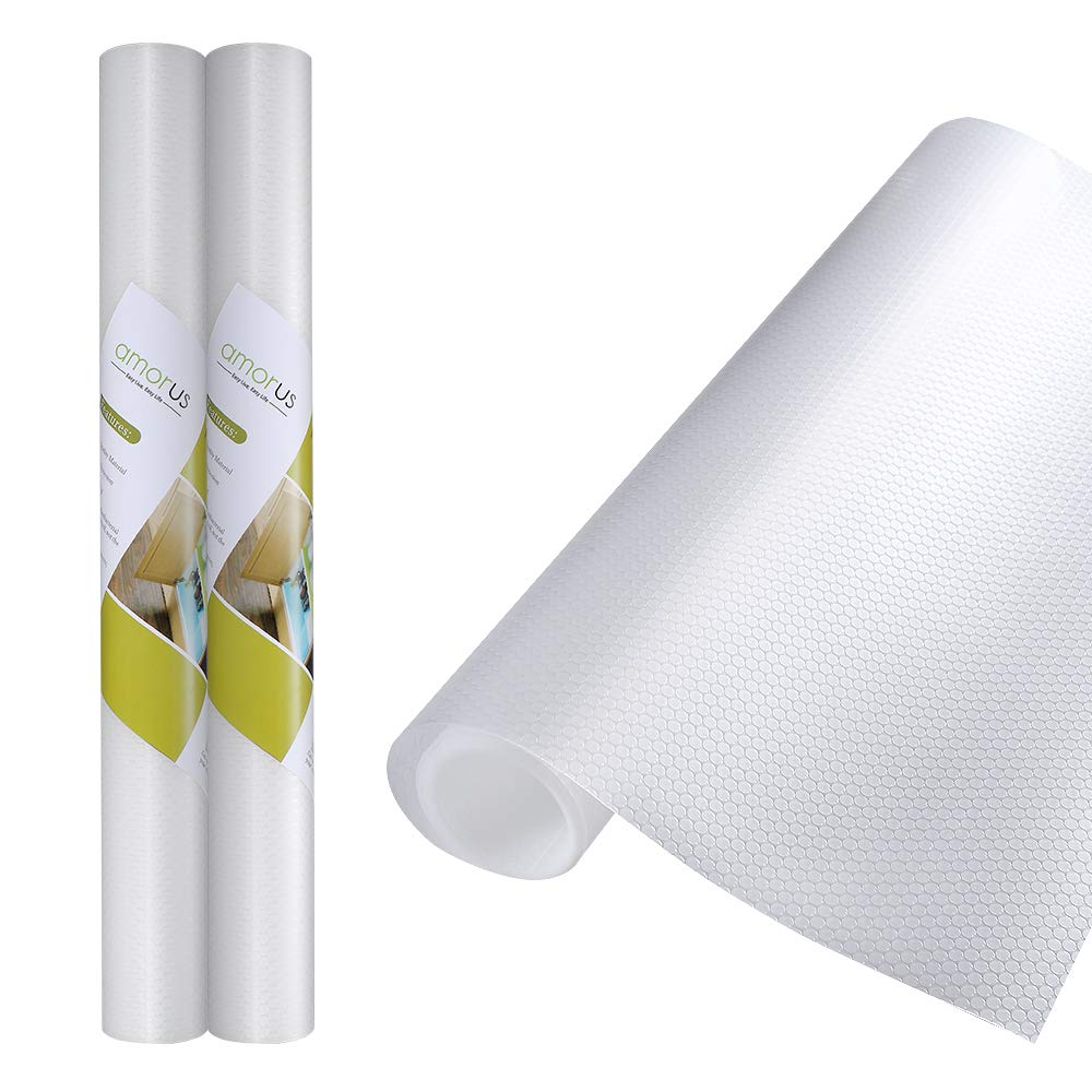 amorus 2 Rolls DIY Washable Drawer Liner 150 x 45cm, Anti-mildew Anti-bacterial Non-slip Waterproof Fridge Liners -Transparent (2 Rolls)