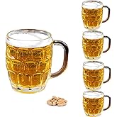 Home Products Essentials 4 Pack Glass Dimpled Stein Beer Mug with Large Handle - 17 oz. -Dishwasher Safe - For All Beverages (4pk Dimpled)