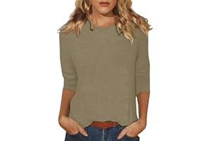 WJDNHKYD 3/4 Length Sleeve Womens Tops 2024 Floral Print Vintage Casual Loose with Round Neck Plus Size Shirts