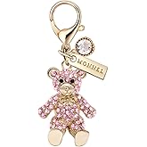 MONNEL MC151 Adorable Crystal Teddy Bear Lobster Clasp Charm Pendant with Velvet Bag (Pink 1 piece)