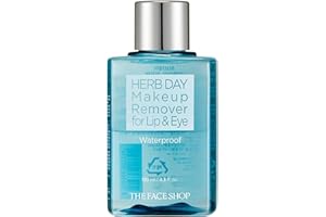 The Face Shop Herb Day Lip & Eye Makeup Remover - Gentle Cleansing Oil Facial Cleanser - Removes Waterproof Mascara - Micellar Water Makeup Remover - Korean Skin Care Suitable for All Skin Types