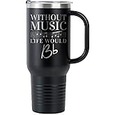 Onebttl Music Lover Gifts For Men, Women - Without Music Life Would B Flat - 40oz/1180ml Stainless Steel Insulated Tumbler with Handle, Straw & Lid - Musician Gifts, Musical Lovers Gift (Black)