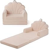 Blissful Diary Kids Couch, 2-in-1 Soft Toddler Couch Fold Out, Toddler Chair Comfy, Convertible Sofa to Lounger, Kids Furniture for Playroom, Gift for Birthday, Children's Day, Beige Shell