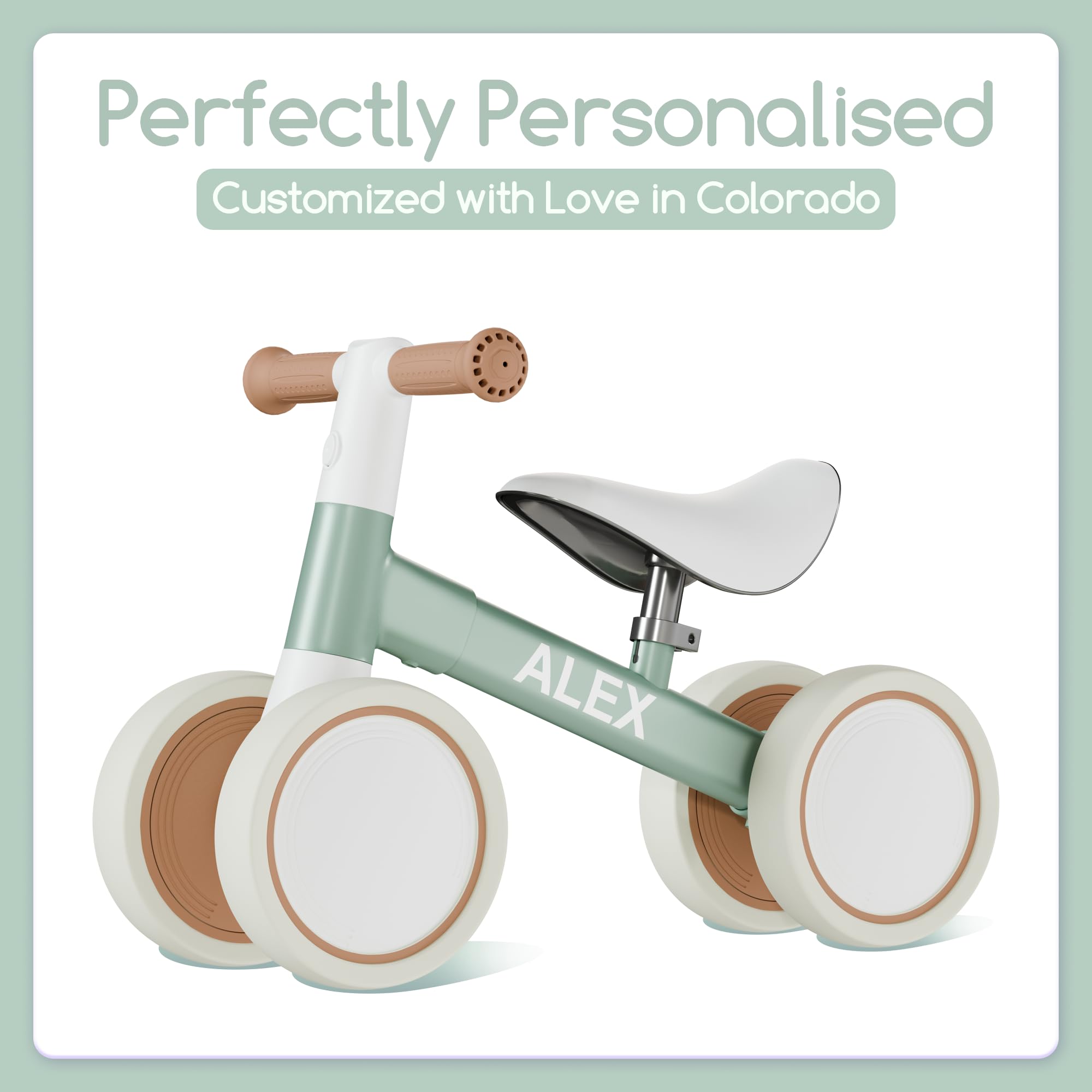 Customized Baby Balance Bike for 1-Year-Old | Lightweight and Safe - No Sharp Edges | Silent Wheels for Smooth & Quiet Rides | Easy-to-Assemble 1st Balance Bike for Toddlers, Green